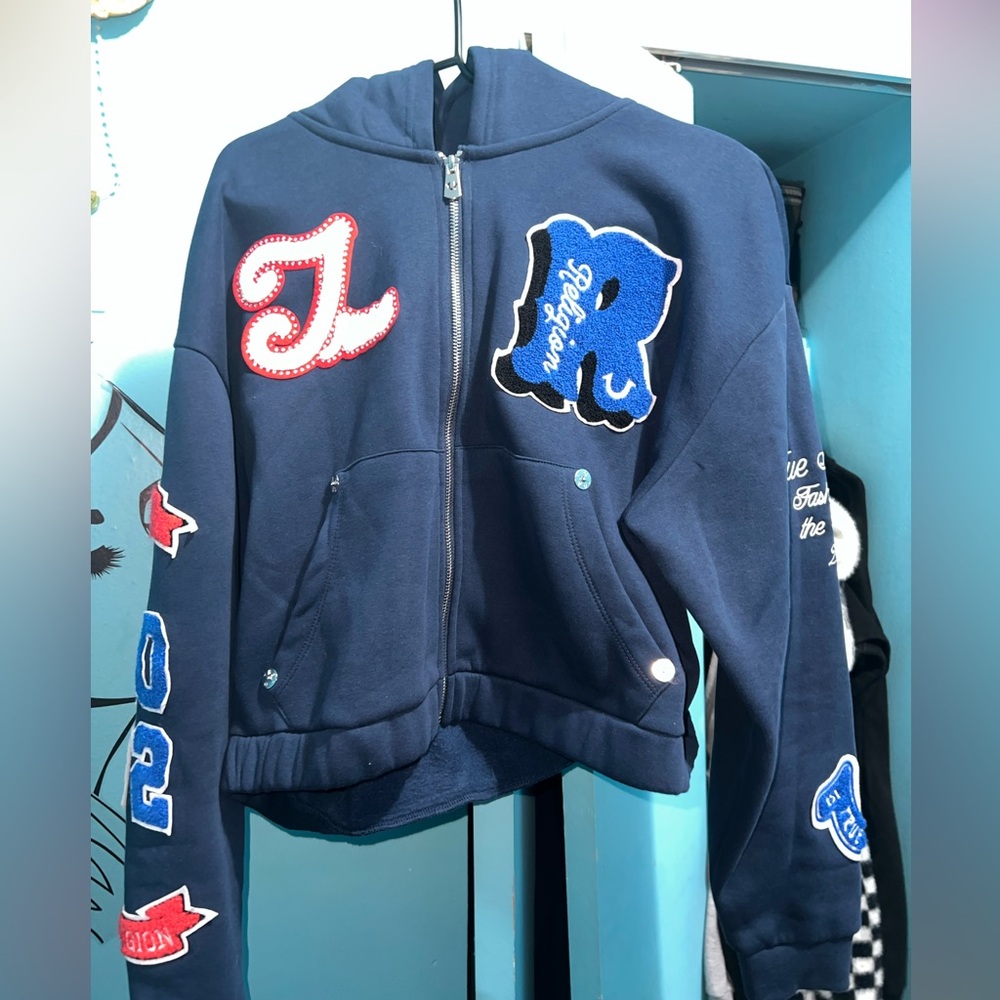 True Religion Navy Blue Hoodie with Patches